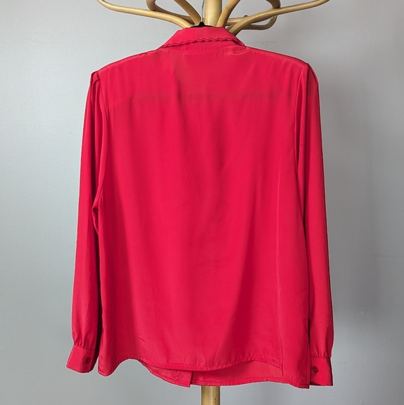Vintage Functionals red button down blouse w/ floral collar - Picture 8 of 9